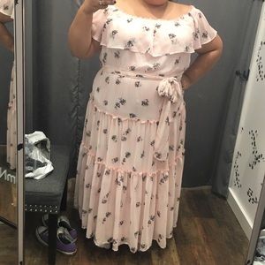 Pink floral off-shoulder maxi dress